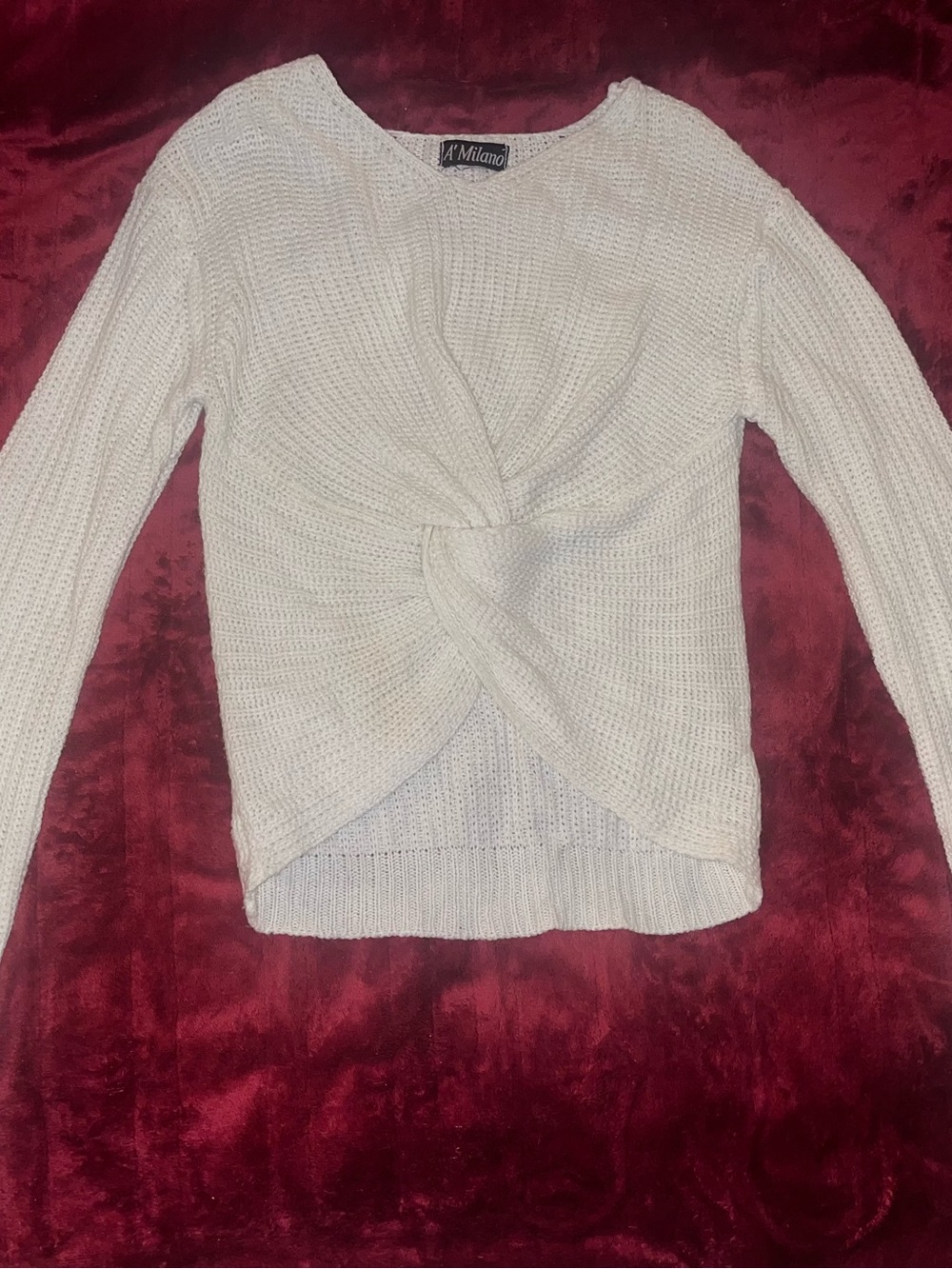 Milano Cream Twist-Front Scoop Neck Sweater